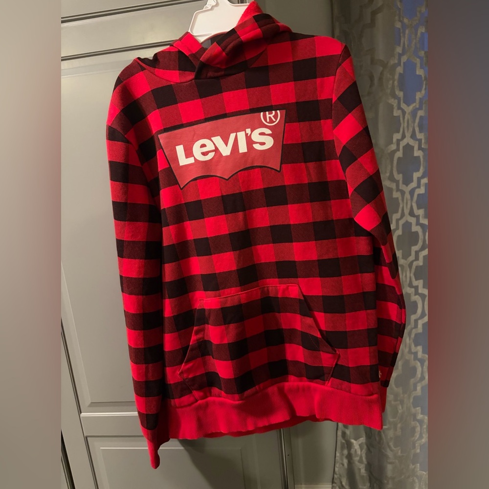 Levi's Men's Red and Black Checkered Sweater